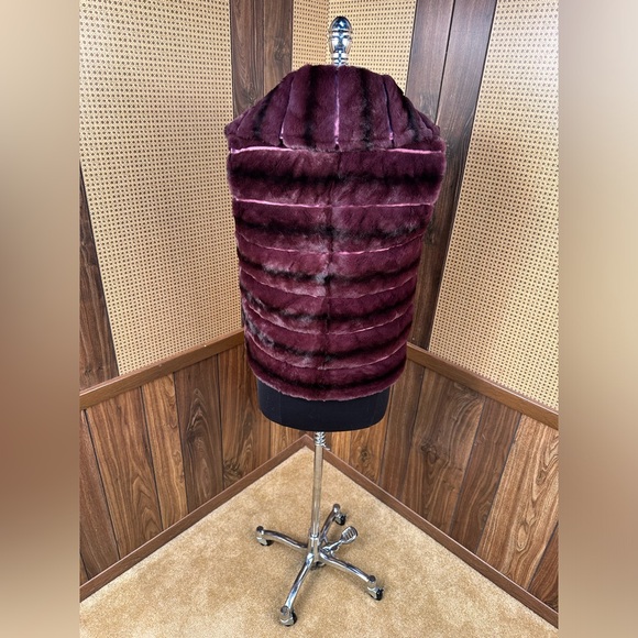CAROLINA HERRERA DESIGNER DYED EGGPLANT SHEARED WEASEL FUR VEST JACKET COAT 8 M - Picture 5 of 12